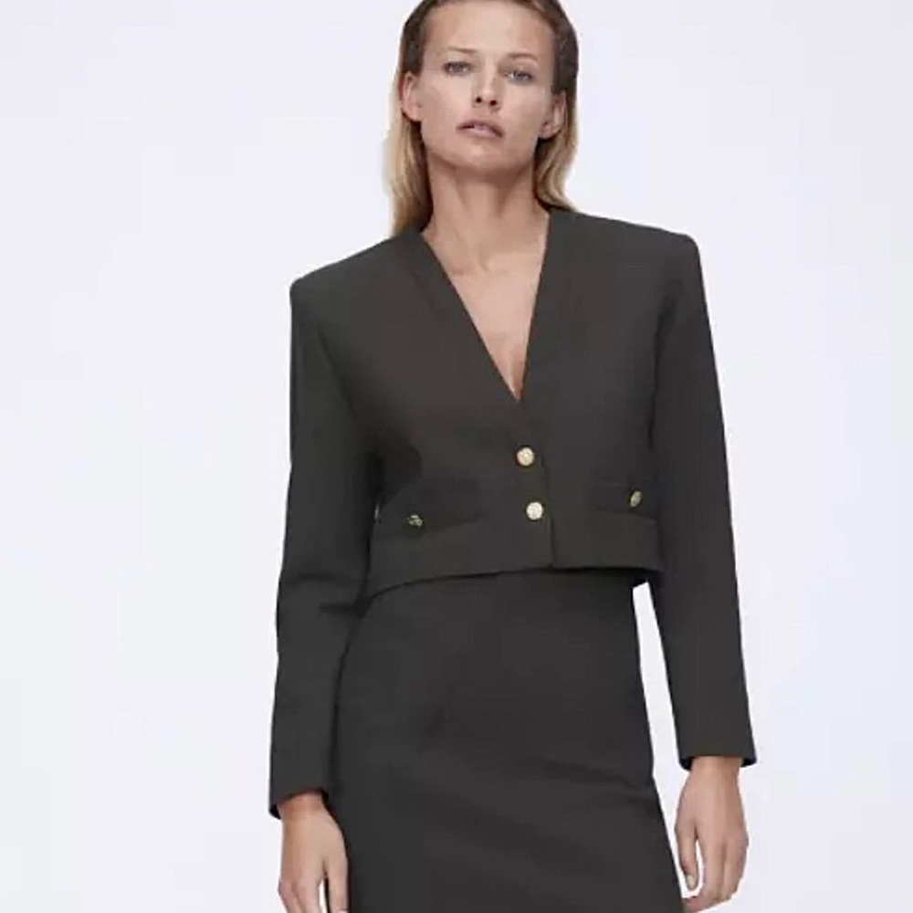 NWT ZARA Shoulder Pad Cropped Suit Jacket